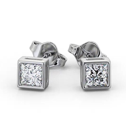 Princess Diamond Bezel Stud Earrings 18K White Gold ERG136_WG_THUMB2 