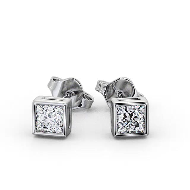 Princess Diamond Bezel Stud Earrings 18K White Gold - Annsley ERG136_WG_EAR