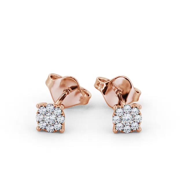 Cluster Halo Round Diamond Earrings 18K Rose Gold - Kara ERG137_RG_EAR