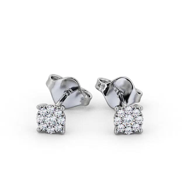 Cluster Halo Round Diamond Earrings 18K White Gold - Kara ERG137_WG_EAR