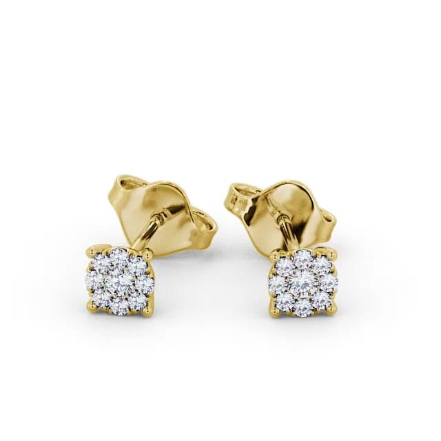 Cluster Halo Round Diamond Earrings 18K Yellow Gold - Kara ERG137_YG_EAR