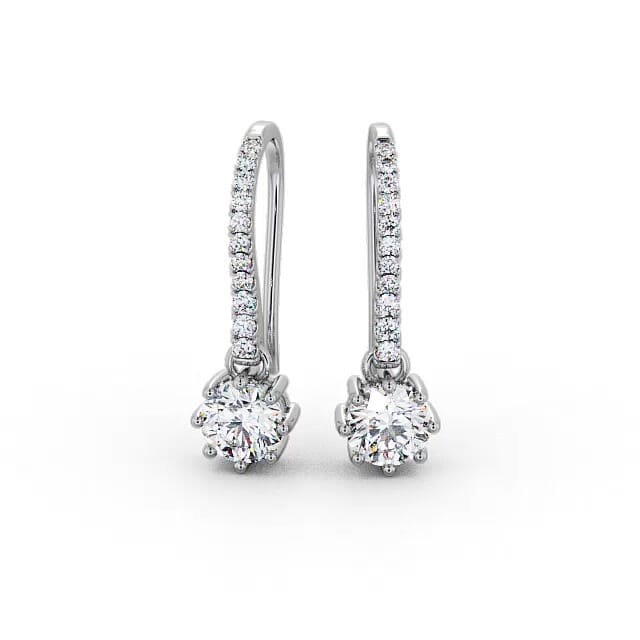Drop Round Diamond Earrings 18K White Gold - Kallista ERG139_WG_EAR