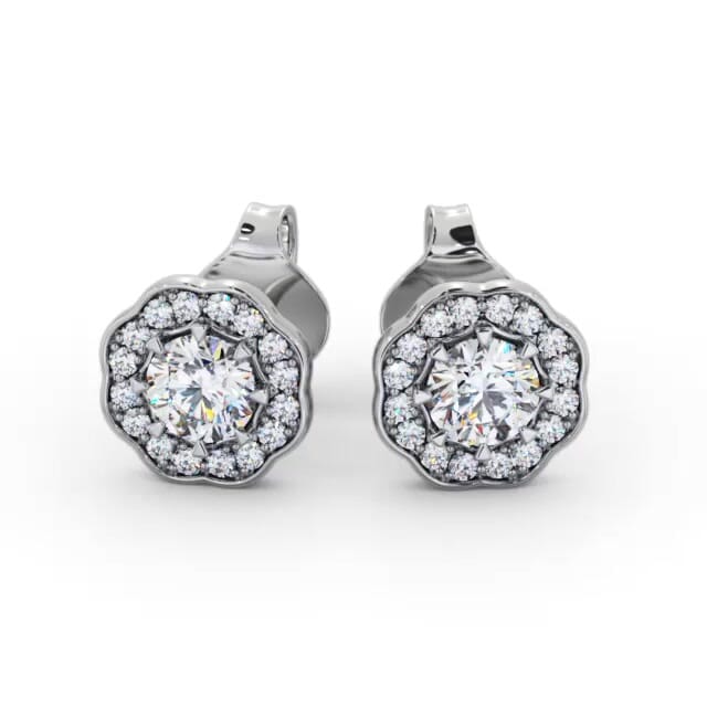 Halo Round Diamond Earrings 18K White Gold - Odette ERG142_WG_EAR