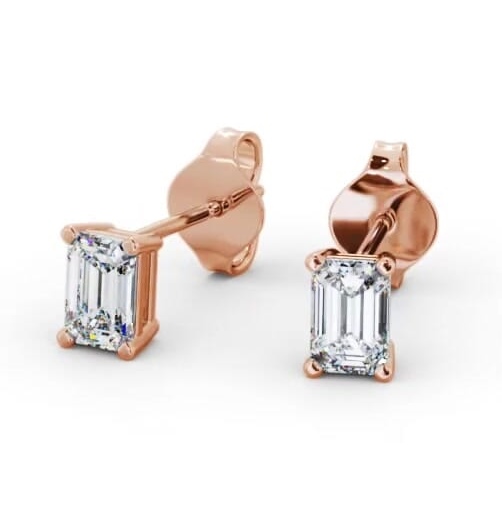 Emerald Diamond Four Claw Stud Earrings 18K Rose Gold ERG145_RG_THUMB1