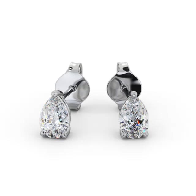 Pear Diamond Three Claw Stud Earrings 18K White Gold - Rielle ERG146_WG_EAR