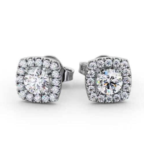 Round Diamond with Cushion Shape Halo Earrings 18K White Gold ERG150_WG_THUMB2 