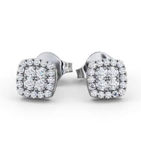 Cushion Style Round Diamond Cluster Earrings 9K White Gold ERG162_WG_THUMB1