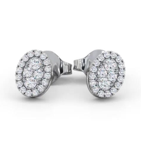 Oval Style Round Diamond Cluster Earrings 18K White Gold ERG163_WG_THUMB2 