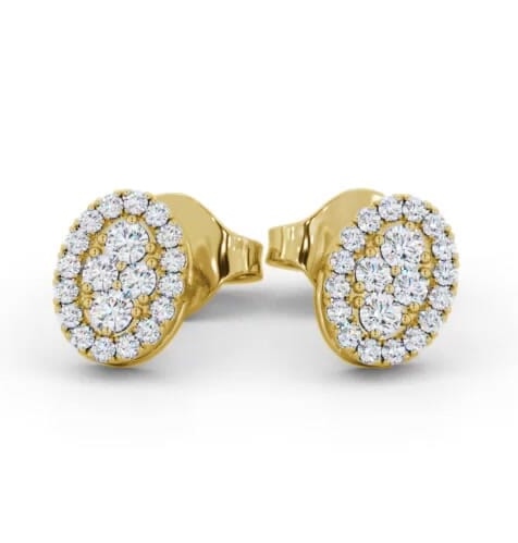 Oval Style Round Diamond Cluster Earrings 9K Yellow Gold ERG163_YG_THUMB1
