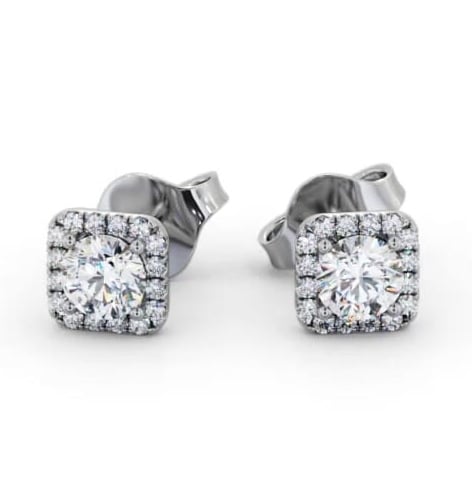 Round Diamond with Princess Shape Halo Earrings 18K White Gold ERG166_WG_THUMB2 