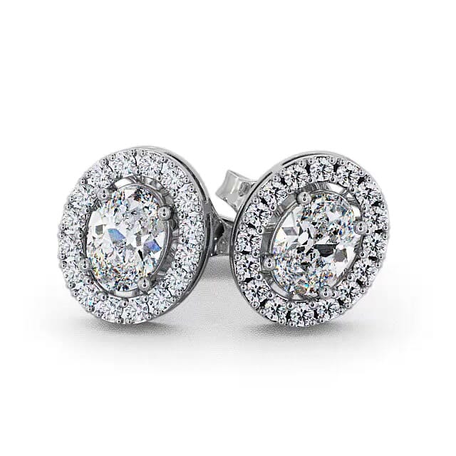 Halo Oval Diamond Earrings 18K White Gold - Aleena ERG17_WG_EAR