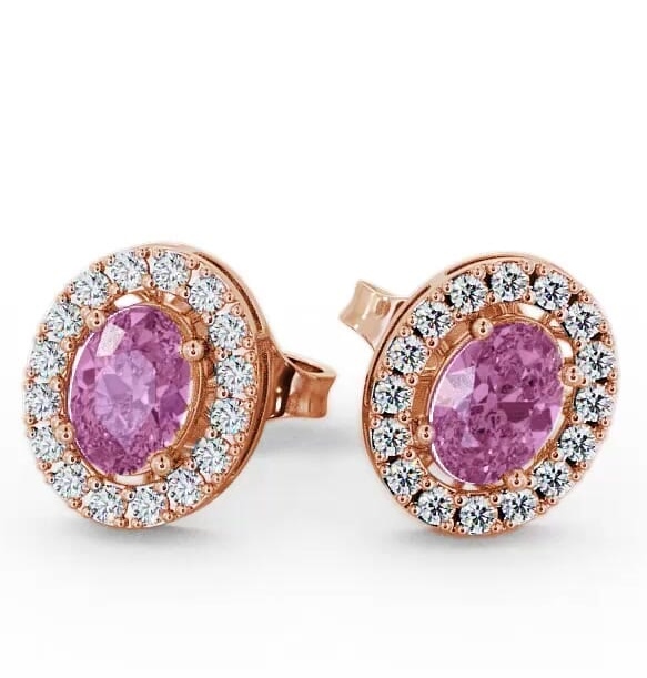Halo Pink Sapphire and Diamond 1.62ct Earrings 18K Rose Gold ERG17GEM_RG_PS_THUMB1