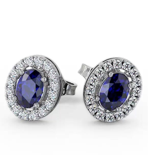Halo Blue Sapphire and Diamond 1.62ct Earrings 9K White Gold ERG17GEM_WG_BS_THUMB1