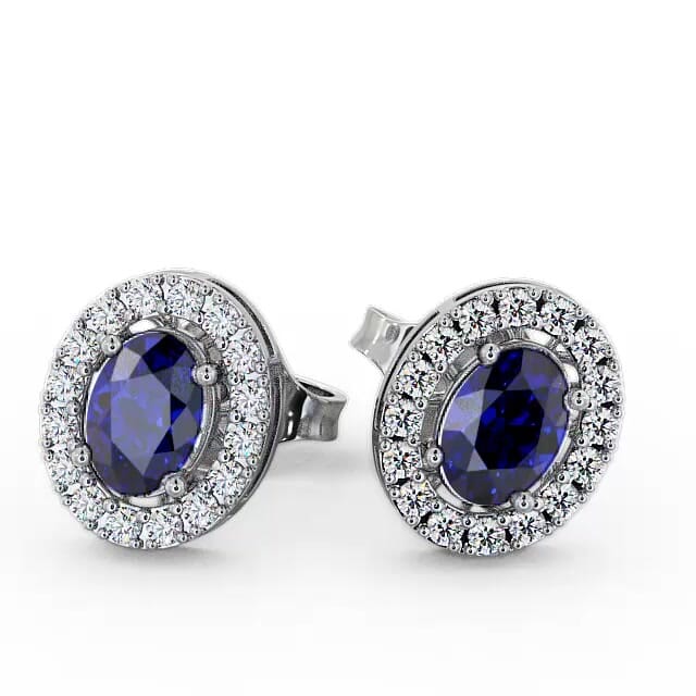 Halo Blue Sapphire and Diamond 1.62ct Earrings 18K White Gold - Jayna ERG17GEM_WG_BS_EAR