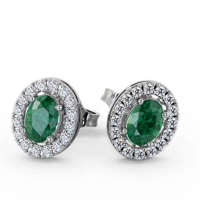 Halo Emerald and Diamond 1.46ct Earrings 18K White Gold - Jayna ERG17GEM_WG_EM_EAR