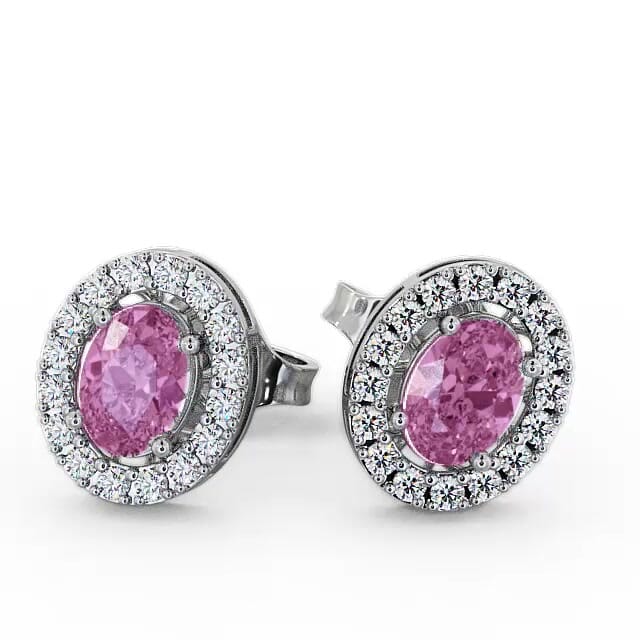 Halo Pink Sapphire and Diamond 1.62ct Earrings 18K White Gold - Jayna ERG17GEM_WG_PS_EAR
