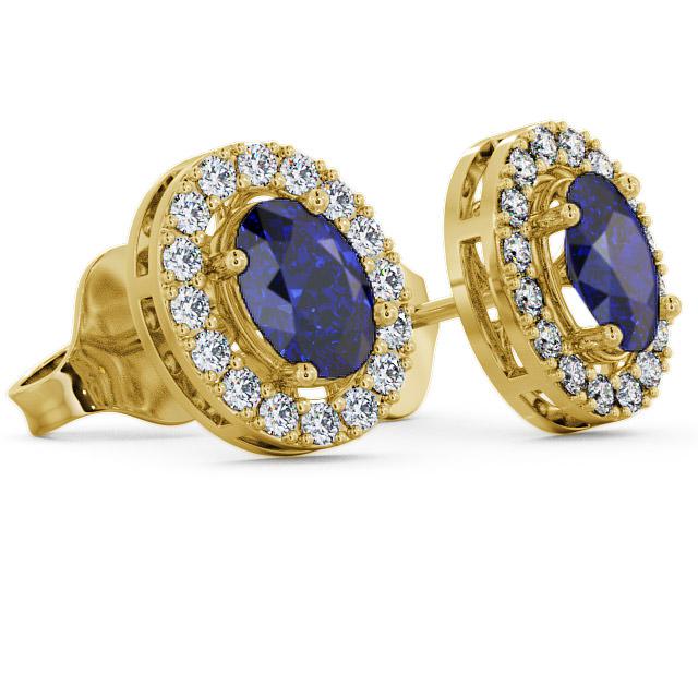 Halo Blue Sapphire and Diamond 1.62ct Earrings 9K Yellow Gold ERG17GEM_YG_BS_THUMB1 