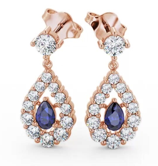 Drop Style Blue Sapphire and Diamond 1.88ct Earrings 9K Rose Gold ERG18GEM_RG_BS_THUMB1