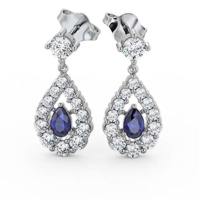 Drop Style Blue Sapphire and Diamond 1.88ct Earrings 18K White Gold - Alaura ERG18GEM_WG_BS_EAR