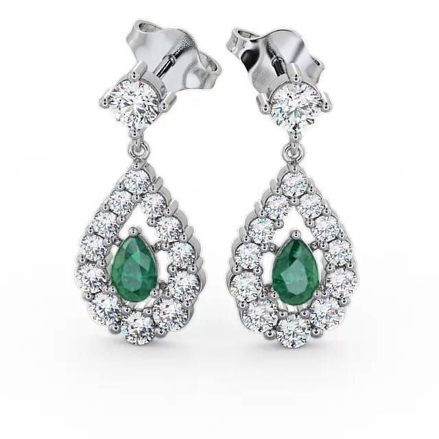 Drop Style Emerald and Diamond 1.78ct Earrings 18K White Gold - Alaura ERG18GEM_WG_EM_EAR