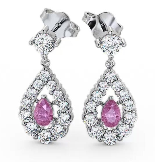 Drop Style Pink Sapphire and Diamond 1.88ct Earrings 9K White Gold ERG18GEM_WG_PS_THUMB1