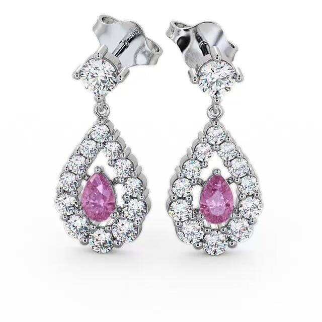Drop Style Pink Sapphire and Diamond 1.88ct Earrings 18K White Gold - Alaura ERG18GEM_WG_PS_EAR
