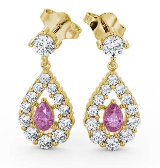 Drop Style Pink Sapphire and Diamond 1.88ct Earrings 9K Yellow Gold ERG18GEM_YG_PS_THUMB1