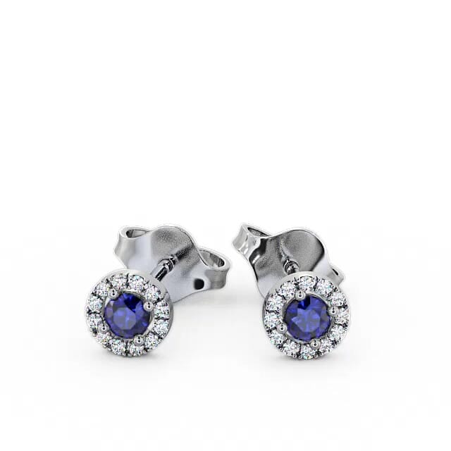 Halo Blue Sapphire and Diamond 0.40ct Earrings 18K White Gold - Addisen ERG1GEM_WG_BS_EAR