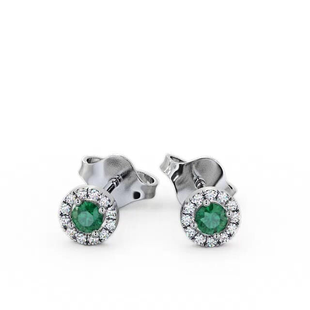 Halo Emerald and Diamond 0.34ct Earrings 18K White Gold - Addisen ERG1GEM_WG_EM_EAR