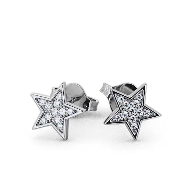 Star Shape Round Diamond Earrings 18K White Gold - Gretta ERG23_WG_EAR