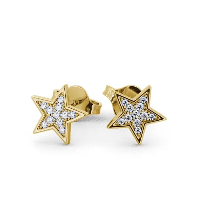 Star Shape Round Diamond Earrings 9K Yellow Gold - Gretta ERG23_YG_EAR