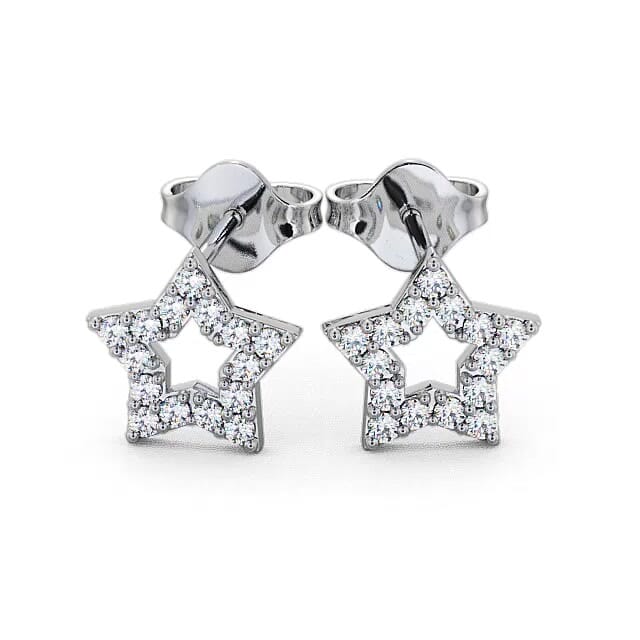 Star Shape Round Diamond Earrings 18K White Gold - Abbey ERG24_WG_EAR