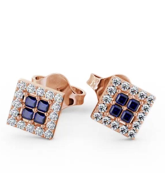 Cluster Blue Sapphire and Diamond 0.26ct Earrings 9K Rose Gold ERG26GEM_RG_BS_THUMB1