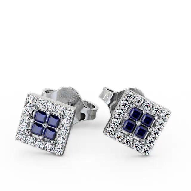 Cluster Blue Sapphire and Diamond 0.26ct Earrings 18K White Gold - Mariel ERG26GEM_WG_BS_EAR