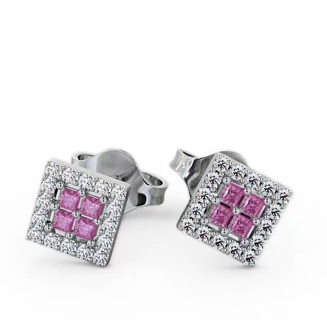 Cluster Pink Sapphire and Diamond 0.26ct Earrings 18K White Gold - Mariel ERG26GEM_WG_PS_EAR