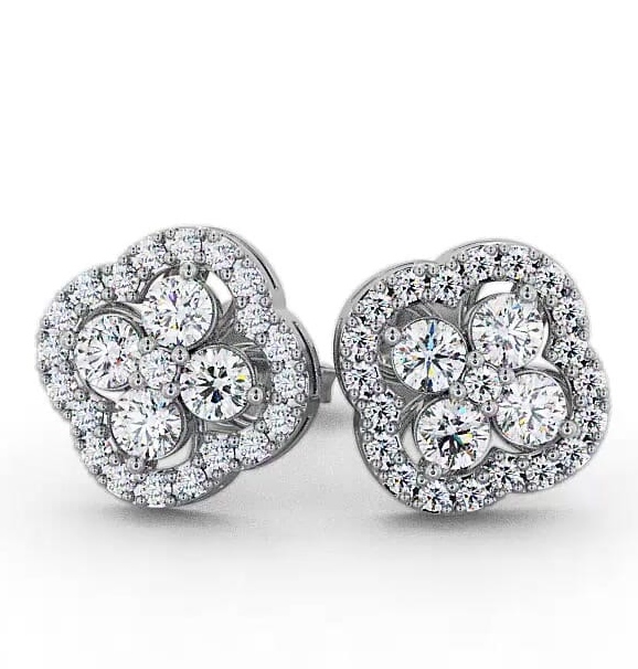 Cluster Round Diamond Clover Design Earrings 9K White Gold ERG27_WG_THUMB1