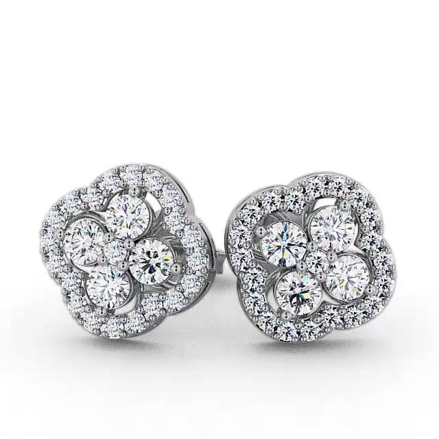 Cluster Round Diamond Earrings 18K White Gold - Renatta ERG27_WG_UP
