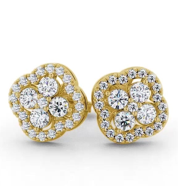 Cluster Round Diamond Clover Design Earrings 18K Yellow Gold ERG27_YG_THUMB1