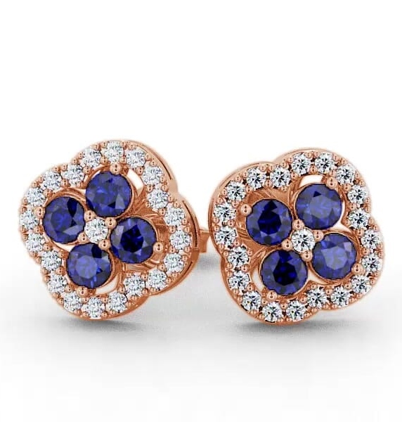 Cluster Blue Sapphire and Diamond 1.54ct Earrings 9K Rose Gold ERG27GEM_RG_BS_THUMB1