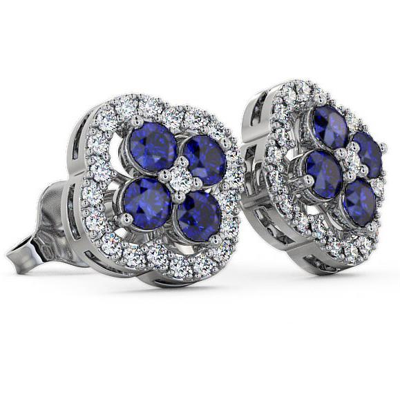 Cluster Blue Sapphire and Diamond 1.54ct Earrings 18K White Gold ERG27GEM_WG_BS_THUMB1 