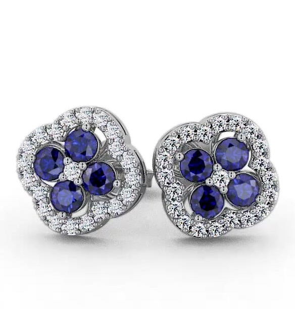 Cluster Blue Sapphire and Diamond 1.54ct Earrings 18K White Gold ERG27GEM_WG_BS_THUMB1