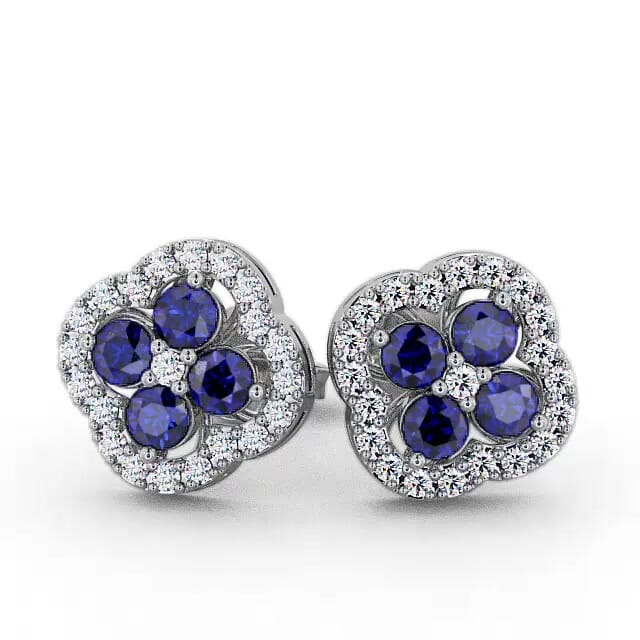Cluster Blue Sapphire and Diamond 1.54ct Earrings 18K White Gold - Kamille ERG27GEM_WG_BS_EAR