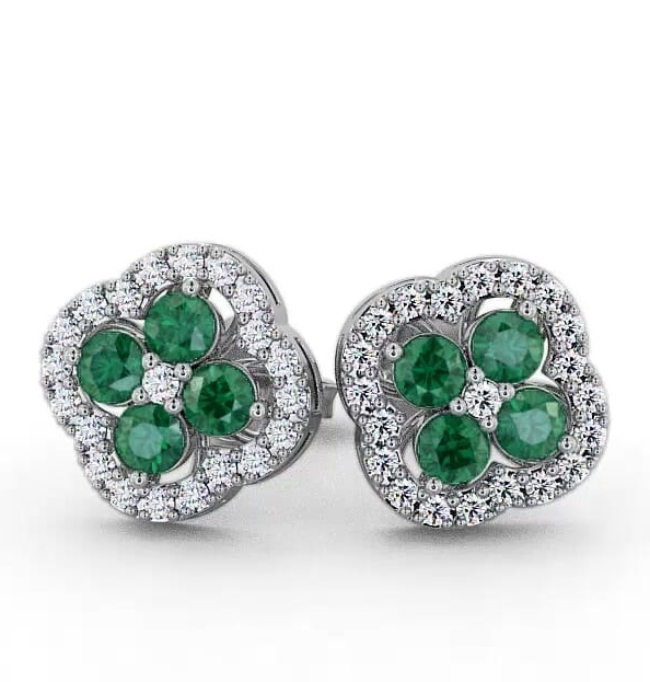 Cluster Emerald and Diamond 1.30ct Earrings 18K White Gold ERG27GEM_WG_EM_THUMB1