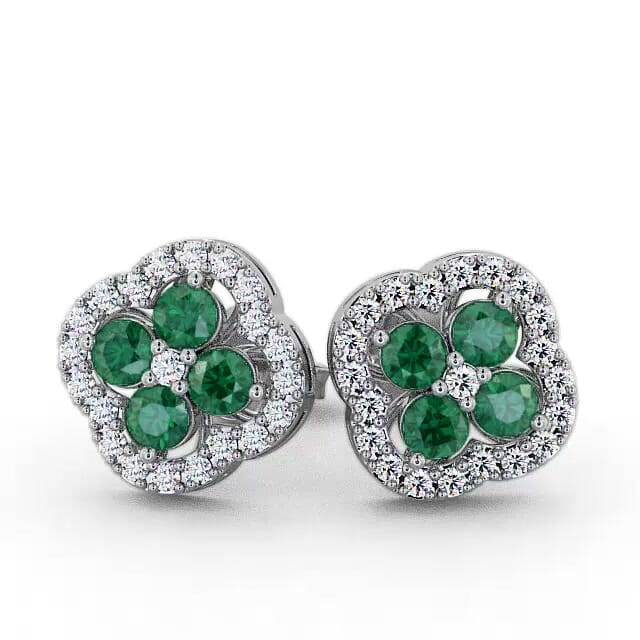 Cluster Emerald and Diamond 1.30ct Earrings 18K White Gold - Kamille ERG27GEM_WG_EM_EAR