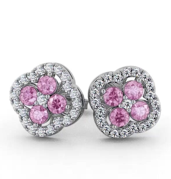 Cluster Pink Sapphire and Diamond 1.54ct Earrings 18K White Gold ERG27GEM_WG_PS_THUMB1