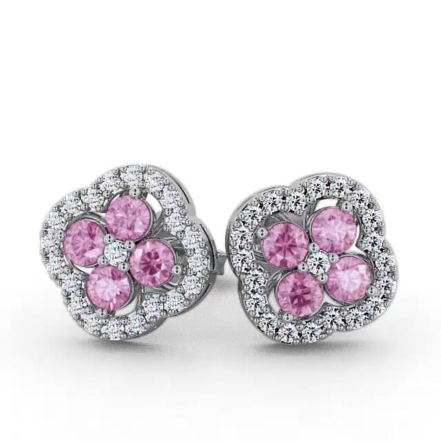 Cluster Pink Sapphire and Diamond 1.54ct Earrings 18K White Gold - Kamille ERG27GEM_WG_PS_EAR