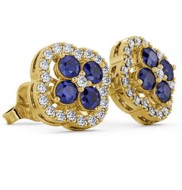 Cluster Blue Sapphire and Diamond 1.54ct Earrings 9K Yellow Gold ERG27GEM_YG_BS_THUMB1 