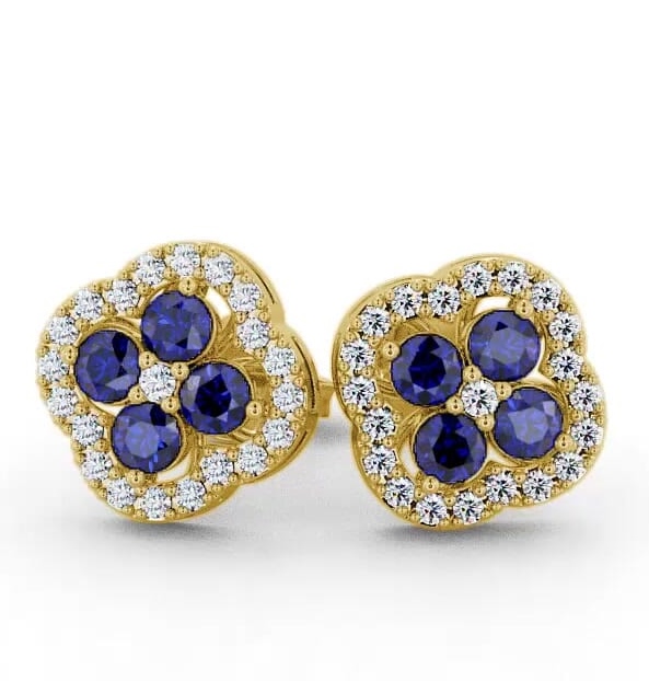 Cluster Blue Sapphire and Diamond 1.54ct Earrings 9K Yellow Gold ERG27GEM_YG_BS_THUMB1