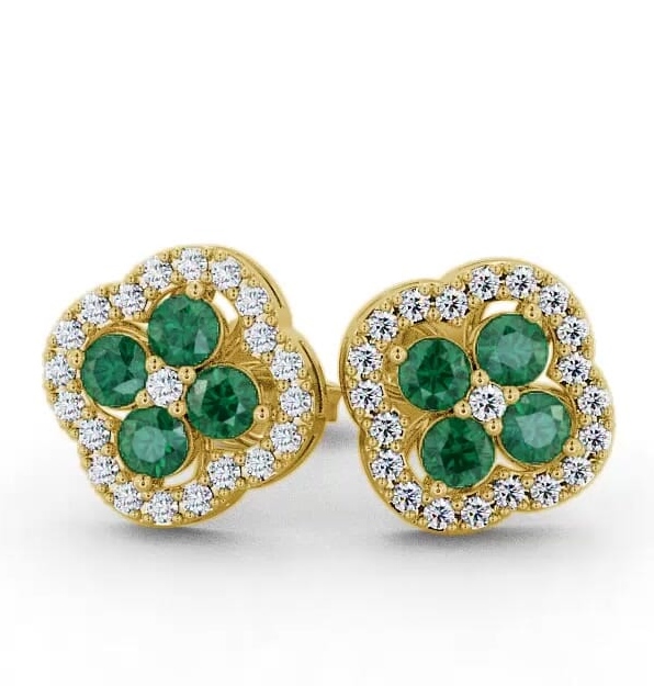 Cluster Emerald and Diamond 1.30ct Earrings 18K Yellow Gold ERG27GEM_YG_EM_THUMB1