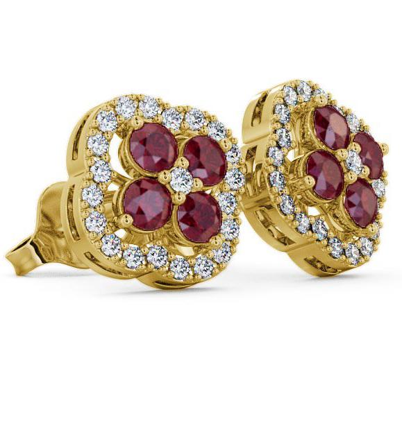 Cluster Ruby and Diamond 1.54ct Earrings 18K Yellow Gold ERG27GEM_YG_RU_THUMB1 